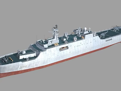 Modern Gray Warship With Red Bottom Hull Deck Equipment Antennas And Number 980 3d model