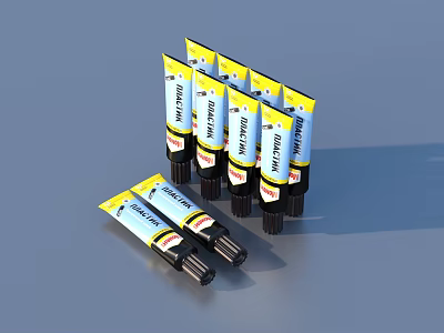 Multiple PVA Glue Tubes In Yellow And White Packaging For Household Use 3d model
