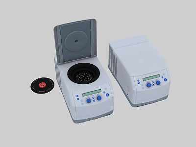 Two Industrial Laboratory Centrifuges With White Body Control Panels And Rotor Components 3d model