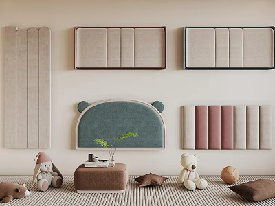 Cozy Kids Room Decor With Wall Panels And Plush Toys 3d model