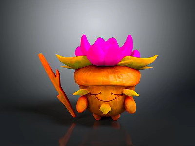 Cute Cartoon Character With Orange Body Pink Yellow Flower Head And Lightning Element 3d model