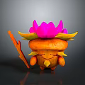 Cute Cartoon Character With Orange Body Pink Yellow Flower Head And Lightning Element