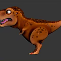 3D Tyrannosaurus Rex Model with Orange Body Dark Spots Standing Fierce Expression on Black Background