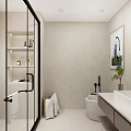 Modern Minimalist Bathroom With Glass Shower White Toilet Vanity Marble Countertop And Wall Mirror