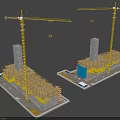 Construction Site With Yellow Tower Cranes And Under Construction Building Frames 3d model
