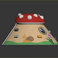 Mushroom Shaped Playhouse With Red Roof White Spots Brown Body Transparent Door Green Grass Base
