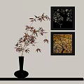 Wall Decor With Two Decorative Paintings Floral Tree Patterns In Black Frames On White Wall 3d model