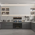 Modern Kitchen Interior Design With Gray Cabinets Marble Countertop And Appliances