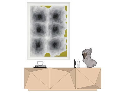 Wall Art Painting With Circular Patterns Above Geometric Sideboard And Sculpture 3d model