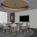 Modern Private Box Interior With Round Dining Table Chairs Chandelier TV And Windows