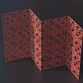 Red Folding Room Divider With Intricate Carved Patterns For Interior Decor 3d model