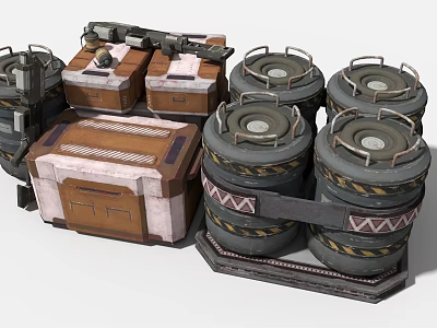 Heavy Duty Industrial Equipment With Metal Drums Storage Crates And Mechanical Parts 3d model