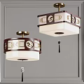 Traditional Chinese Style Wooden Chandelier With Circular Patterns White Lampshade And Tassel Decoration