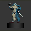 3D Model Action Figure Of Muscular Character With Blue White Outfit Red Shoes Black Base