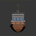 Classic Wooden Water Transportation Boat With Gray Roof Small Windows Lifebuoy And White Deck