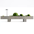 Round Green Bonsai Plants Decoratively Arranged On Long Stone Garden Bench