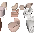 Modern Single Seater Sofa Set with Multiple Designs and Soft Pastel Tones 3d model