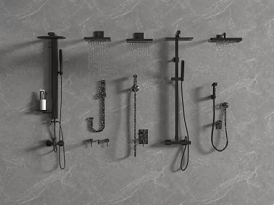 Modern Black Shower Heads With Different Types Wall Mounted Bathroom Design 3d model