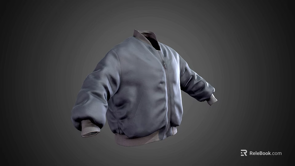 Stylish Gray Bomber Jacket With Loose Fit Zipper Closure And Ribbed Cuffs Hem 3d model 