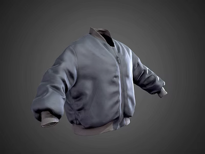 Stylish Gray Bomber Jacket With Loose Fit Zipper Closure And Ribbed Cuffs Hem 3d model