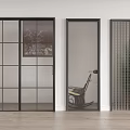 Modern Interior Hinged Doors With Black Frame Grid Glass And Mesh Design
