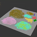Various Debris Piles Arranged On White Display Board With Different Material Segments