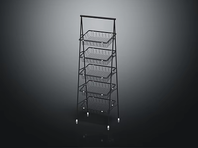 Modern Metal Storage Rack with Multiple Wire Baskets on Rolling Casters for Home Organization 3d model