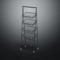 Modern Metal Storage Rack with Multiple Wire Baskets on Rolling Casters for Home Organization 3d model