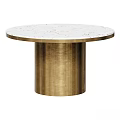 Round Functional Table With White Marble Tabletop And Gold Cylindrical Base 3d model