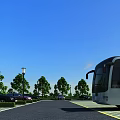 Parking Lot With Central Bus Parking Space Surrounded By Cars Trees And Street Lamps