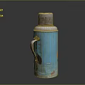 Vintage Blue Metal Thermos Flask With Rustic Finish And Handle Design
