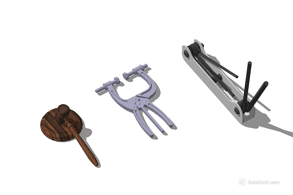 Practical Hardware Tools Including Wooden Mallet G Clamp And Bench Vise For Workshop Use 3d model 