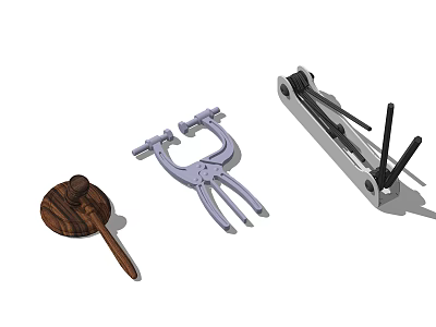 Practical Hardware Tools Including Wooden Mallet G Clamp And Bench Vise For Workshop Use 3d model