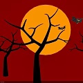 Halloween Themed Food Treats With Full Moon Bats And Bare Trees