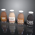 Assorted Cold Brew Coffee Glass Bottles With White Caps And Different Colors