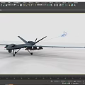 Military Fighter Drone with Long Wings Mounted Missiles Extended Landing Gear and Gray Body