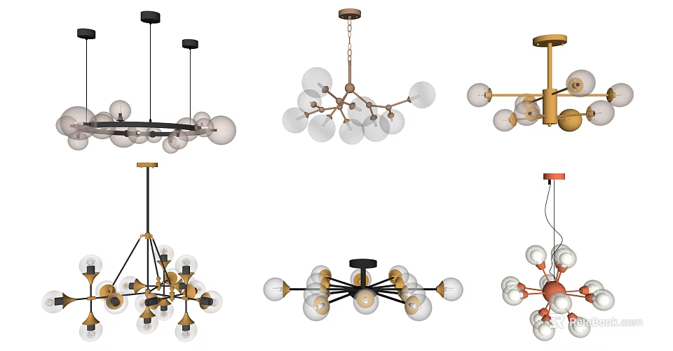Modern Chandeliers with Glass Globe Shades and Metal Frame Designs 3d model 