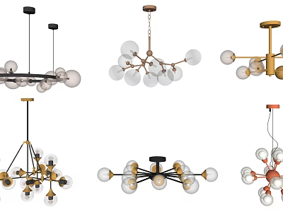 Modern Chandeliers with Glass Globe Shades and Metal Frame Designs 3d model