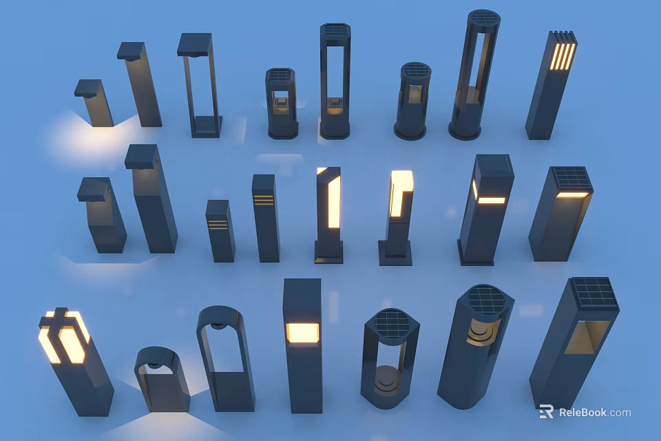 Different Styles of Modern Outdoor Lights with Decorative Designs and Illumination 3d model 