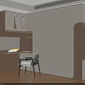 Modern Wardrobe With Light Wood Finish Integrated Study Desk And Illuminated Shelves