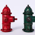 Red And Green Fire Hydrants Close Up View As Fire Safety Equipment On White Background