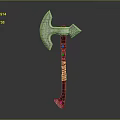 Medieval Battle Axe With Shiny Metal Blade And Red Accented Wooden Handle