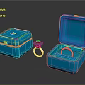 Blue Jewelry Boxes With Open Closed Cases And Diamond Rings