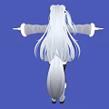 Anime Game Character With Cat Ears Long Hair Gray Coat And Blue Background