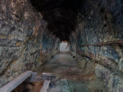 Scenic Tunnel Interior With Rocky Walls Distant Light And Stone Floor 3d model