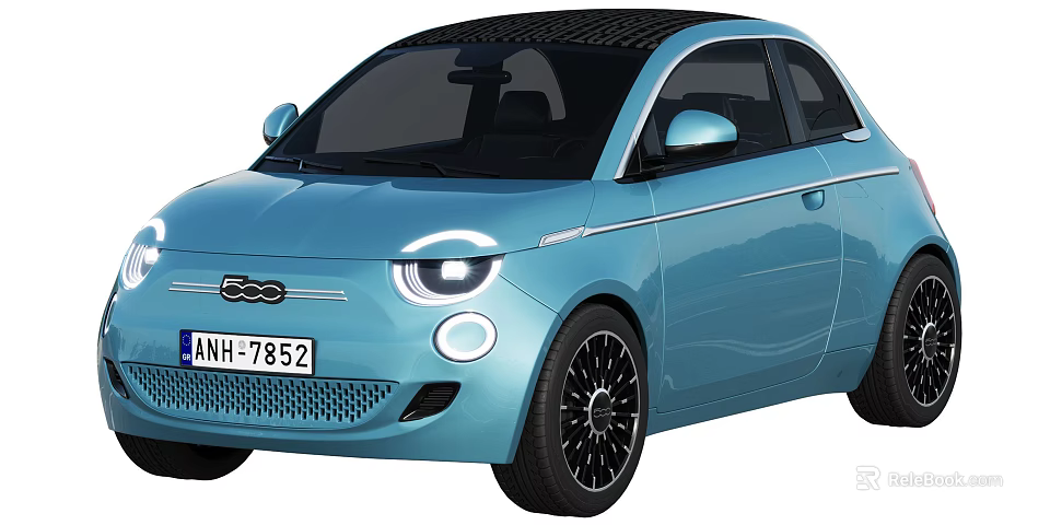 Fiat Small Two Door Blue Compact Car With Modern Design Black Roof And Round Headlights 3d model 