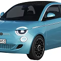 Fiat Small Two Door Blue Compact Car With Modern Design Black Roof And Round Headlights