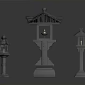 Traditional Architectural Stone Lanterns Three Different Sizes With Classic Roof Design For Garden Decor