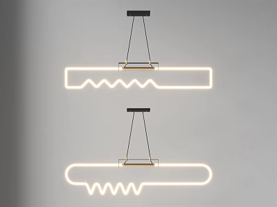 Modern Pendant Lights With Linear Geometric Shape Black Hanging Fixture And LED Glow 3d model