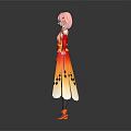 Pink Haired Character With Butterfly Wings Red Orange Gradient Cape Black Tights And Orange Shoes